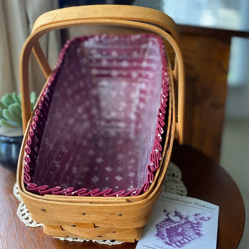 Longaberger Vintage Large Sleigh Basket Burgundy w/Plastic Liner Circa. 1995 EUC